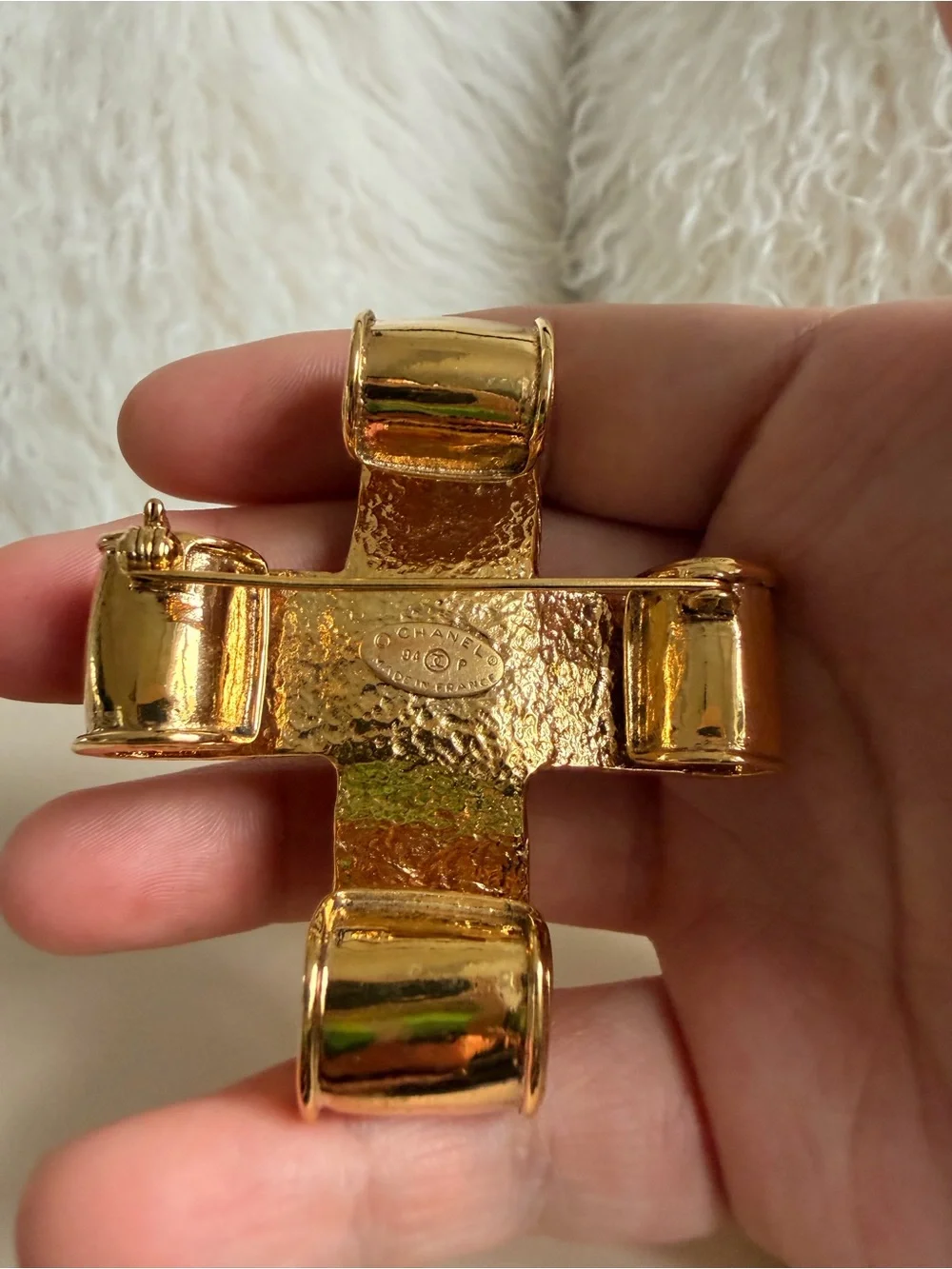 chanel Gold Tone Cross Brooch with Interlocking CC Logo